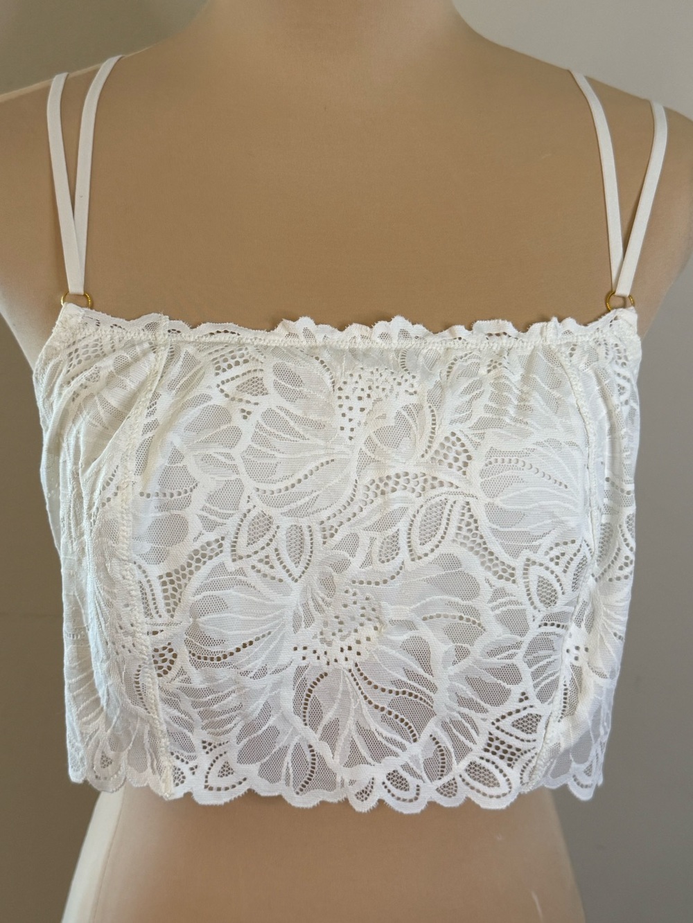 Aerie white floral lace crop top cottage fairy whimsigoth bridal wedding SZ LG